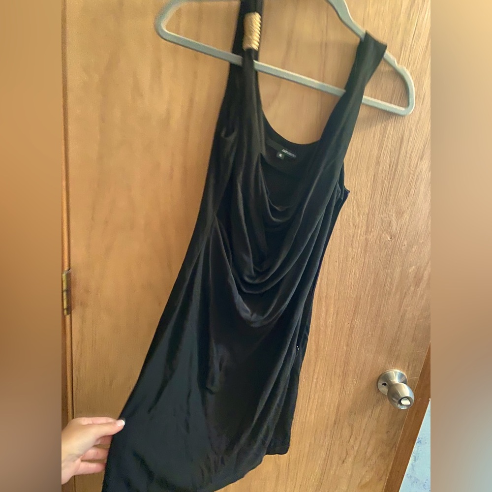 Jay Godfrey black dress with golden shoulder rope embellishment